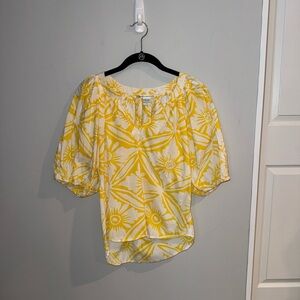 DIANE VON FURSTENBERG Yellow White Sz 6 Career Blouse Boho Floral Vacation Puff